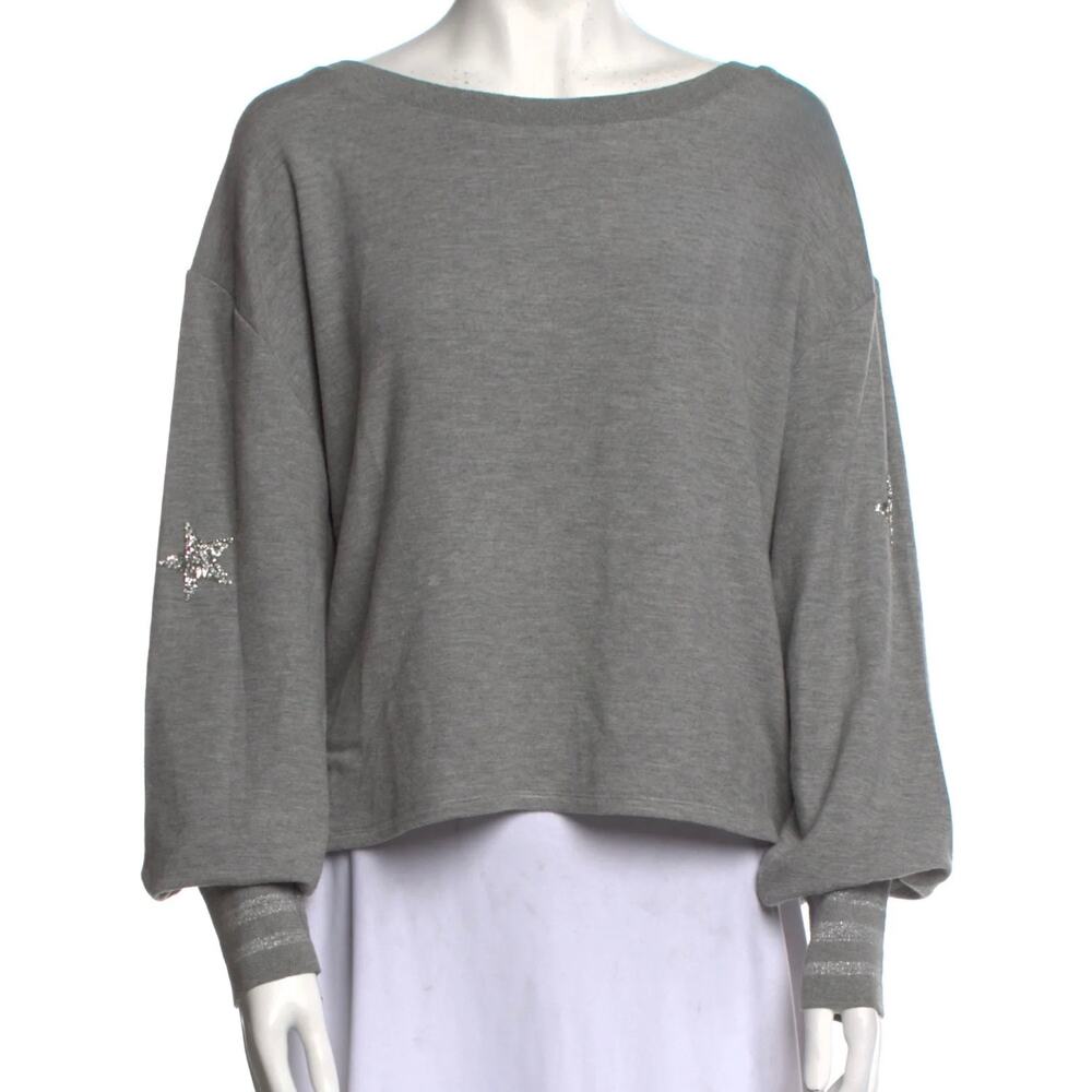 Ramy Brook Star Sleeve Cropped Sweatshirt Gray‎ Knit Top Size M